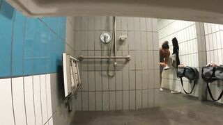 women spied inside outdoors WC changing and taking a shower