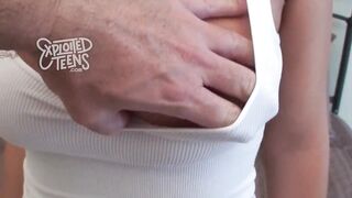 19 Yr mature amateur with DDD tits licks the cameraman's