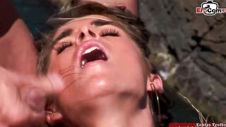 Outdoors anal 3-way with a slim 18 with big titted