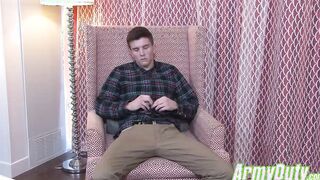 James enjoys stroking his massive dick and cums on time