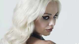 Blonde model licked huge and sharp sword