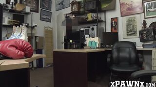 Good looking gal has steamy fuck session in the pawnshop