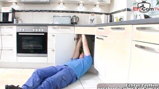 German chubby mature old Milf with butt got boned into kitchen