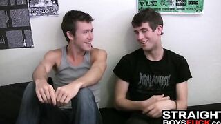 Horny chick is stuck between two straight dudes hard cocks