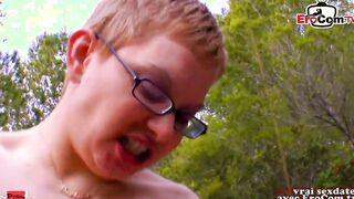 French short haired chubby 19 year mature getting anal outside in her