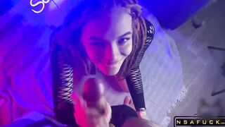 Sexy Step Sister with Dreadlocks Gave a Sweet Blowjob