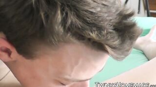 Twink Austin Lock sprayed with cum after bareback pounding