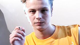 Young Stone likes to smoke while reading porn while wanking