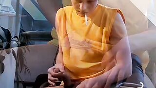 Young Stone likes to smoke while reading porn while wanking