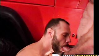Older homo studs have anal drilling action in workplace