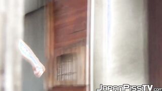 Perverted Asian teen wipes pussy after taking a leak
