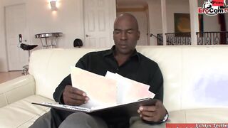 Slender black cunt with mouth with tiny titties getting a facial after the ebony sex