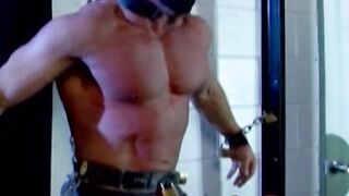 Rough BDSM session with whipping for incredibly buff hunk