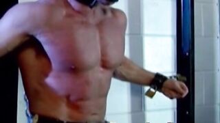 Rough BDSM session with whipping for incredibly buff hunk