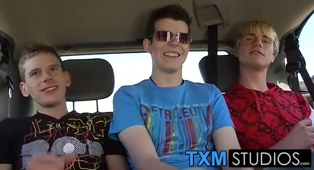 Picking up cute twink Todd for hard threesome sex in the car