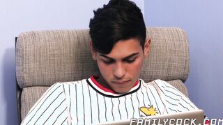 Young twink barebacked passionately in step family threesome