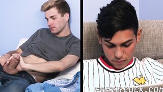 Young twink barebacked passionately in step family threesome
