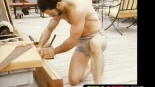 Retro worker jerks off solo after work and jacuzzi time