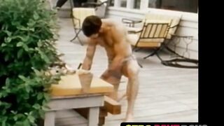 Retro worker jerks off solo after work and jacuzzi time