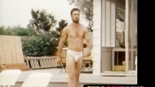 Retro worker jerks off solo after work and jacuzzi time