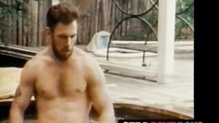 Retro worker jerks off solo after work and jacuzzi time