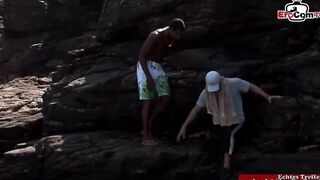 Long Boobed blonde hoe in an interracial outdoor anal three way