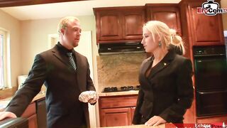 Blonde secretary with gigantic tits seduce her boss for a boned