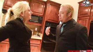 Blonde secretary with gigantic tits seduce her boss for a boned