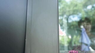 Stepmom uses her big boobs to cover up the evidence