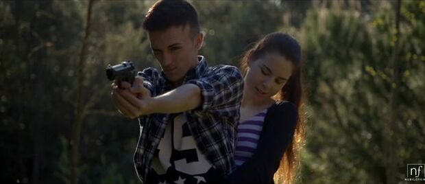 Amber Nevada is on an interesting date, where her boyfriend Kendo Ortiz is showing her how to shoot a gun.