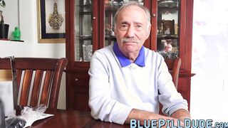 Lucky grandpa stuffs a sweet teens tight pussy with his dick
