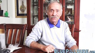 Lucky grandpa stuffs a sweet teens tight pussy with his dick