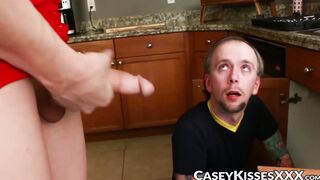 Trans vixen Casey Kisses seduces stud and riding dick
