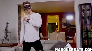 Solo cock masturbation with handsome masked jock