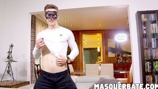 Solo cock masturbation with handsome masked jock