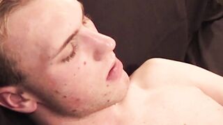 Cute gay guy lubes up his cock and wanks it until cumshot