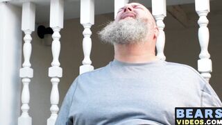 Nasty fat bear makes his cub go on knees to blow his rod