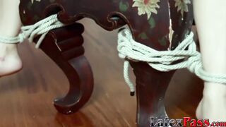 Curvaceous lesbian Asian anal play and toying in bondage
