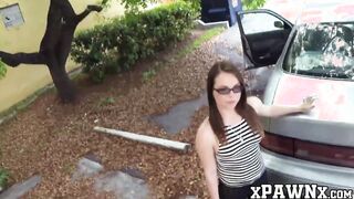 Tiny cutie with big booty doggystyled in the pawnshop