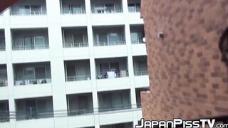 Japanese amateur drenches staircase after pissing