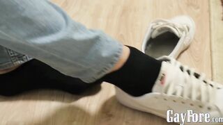 Hot blonde twink with big uncut cock solo masturbating