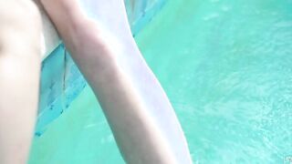Codey Steele and Oliver Flynn are hanging out by the pool drinking while their girlfriends change into bikinis. By the