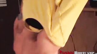 Young gay man pulls his big throbbing cock out to masturbate