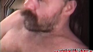 Sexy bum driller pulls his cock out and jerks off wildly