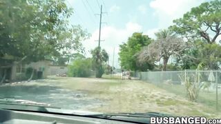 Babe Selene Sinclair tricked into throat fucking on the road