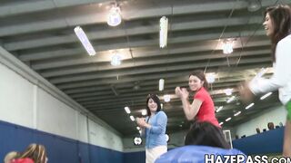 Young dykes test pledges pussies for a sorority material