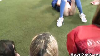 Young dykes test pledges pussies for a sorority material