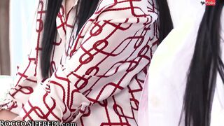 hot Blindfolded beauty Learns To Take 2 Gigantic Dicks With