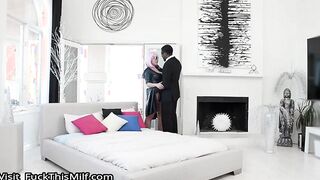 A voluptuous woman with generous assets enjoys having her big breasts caressed while