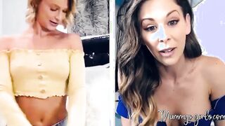 MILF and her stepdaughter rub their shaved pussies online